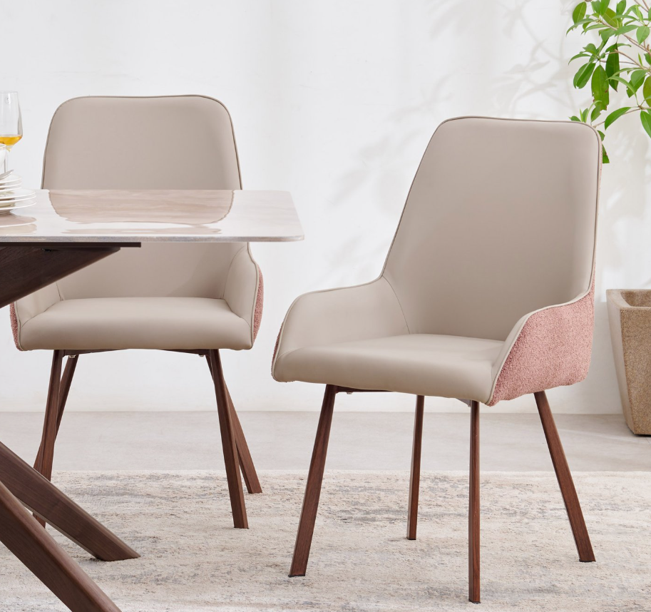 Set of 2 Faux Leather Dining Chairs - Beige