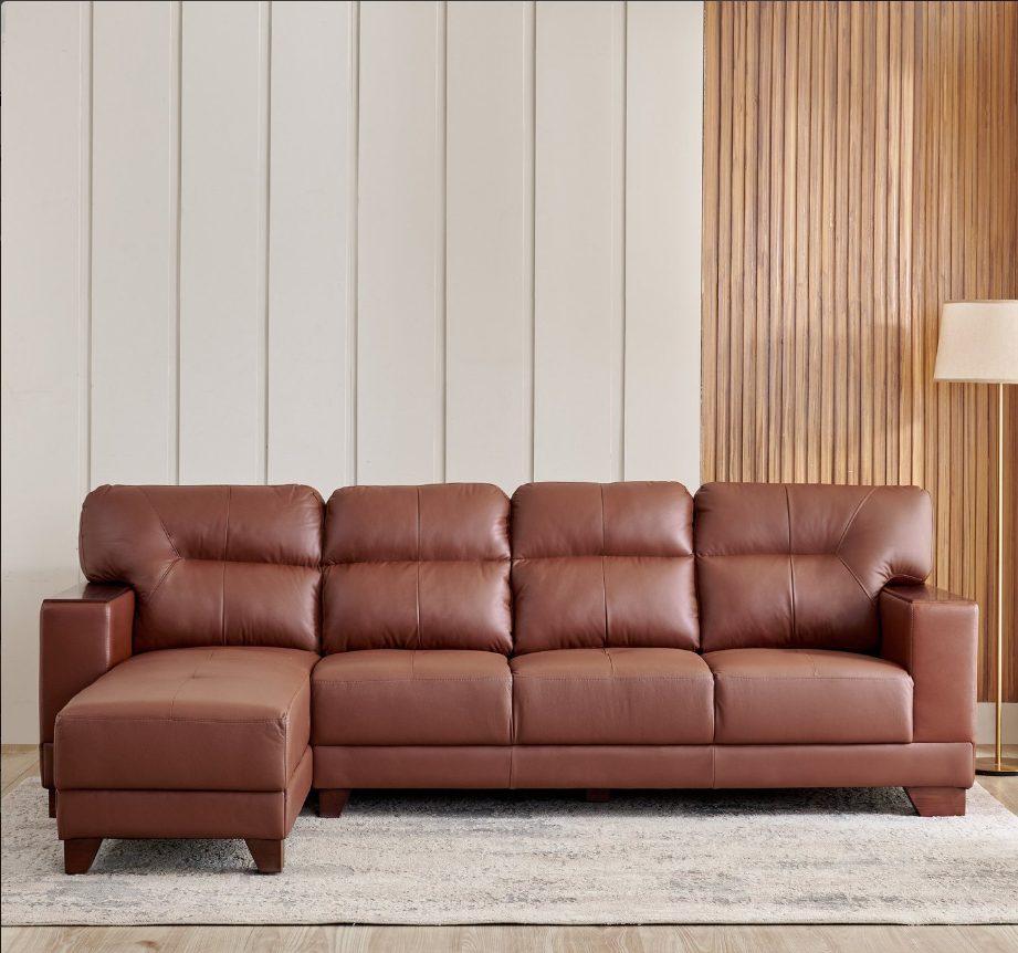 Walter Half Leather 3-Seater Corner Sofa with Left Chaise - Tan