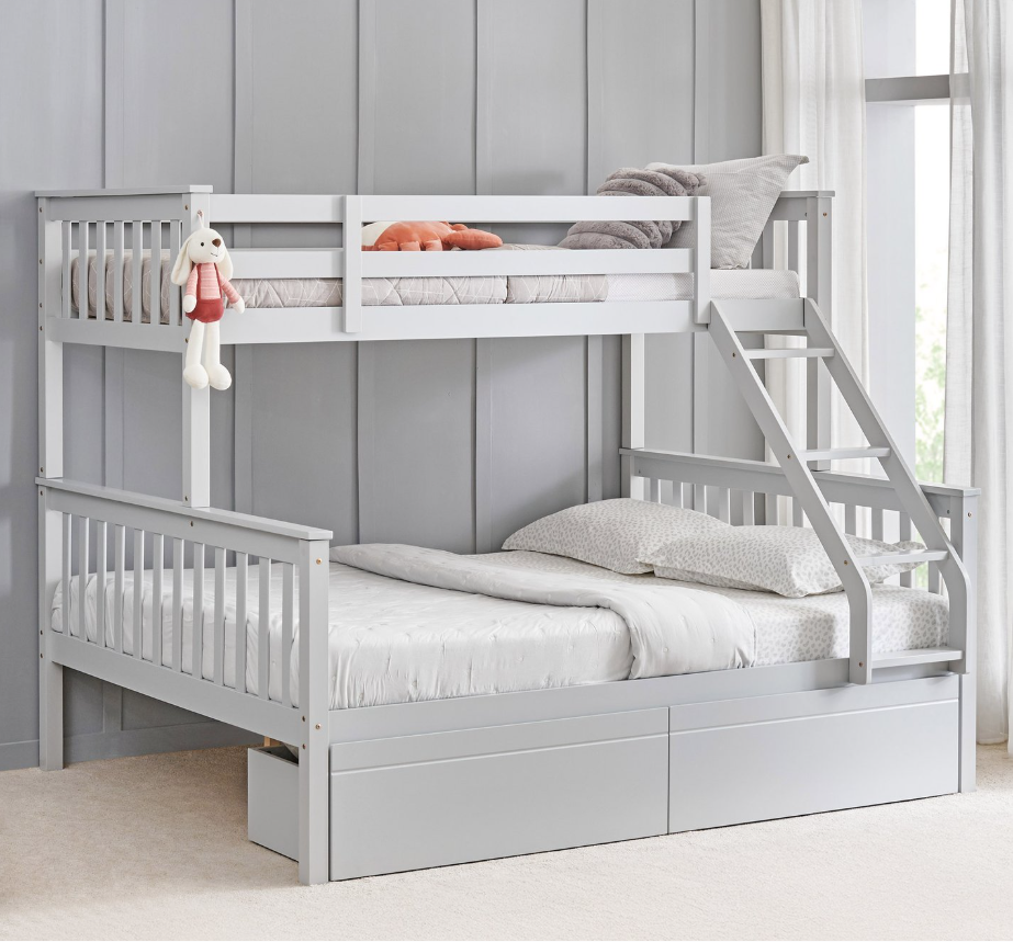 Coupe Twin Solid Wood Bunk Bed with Drawers - Grey