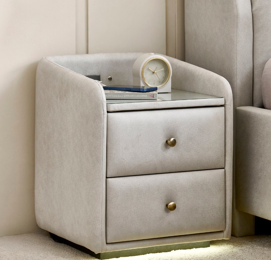Bedside Table with Drawers - Greige